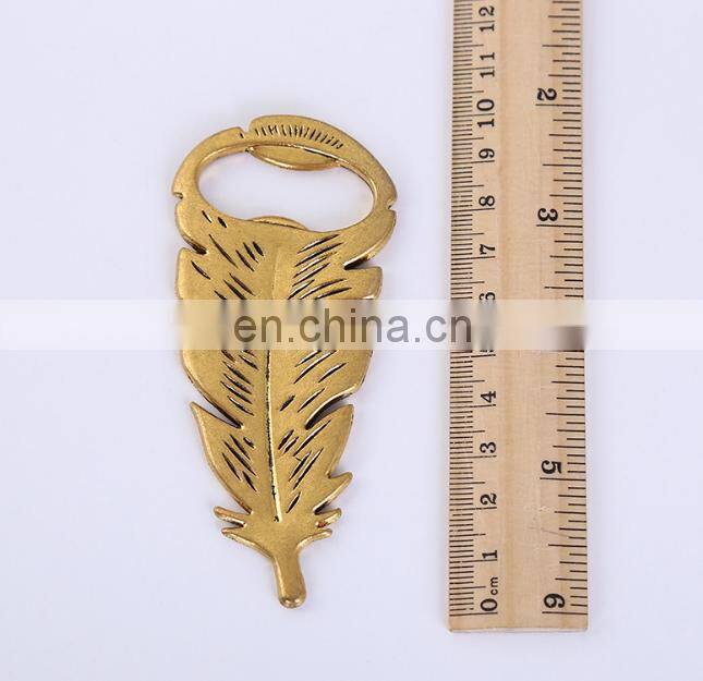 Feather Shape Gold Plated Metal Bottle Opener for wedding return gift