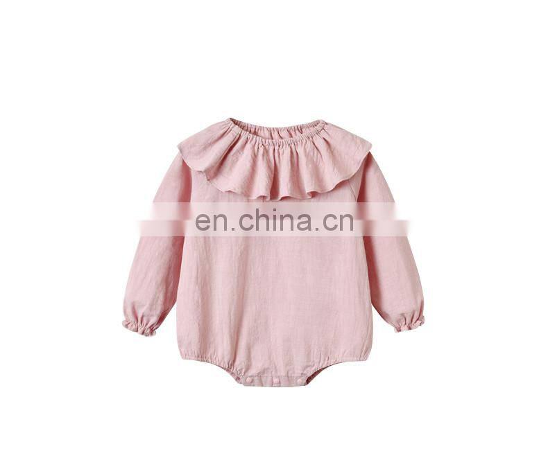 Pure color casual wear newborn romper long sleeve cotton one piece jumpsuit