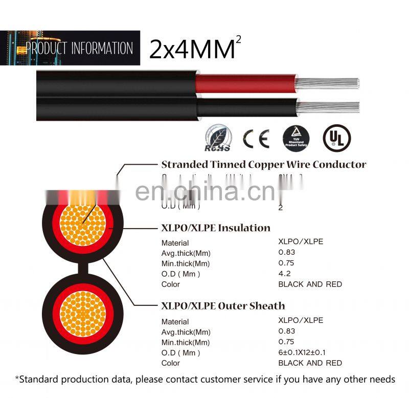 High Quality TUV 4mm 6mm 8mm 10mm Connector 1000v dc Solar Cable 10mm