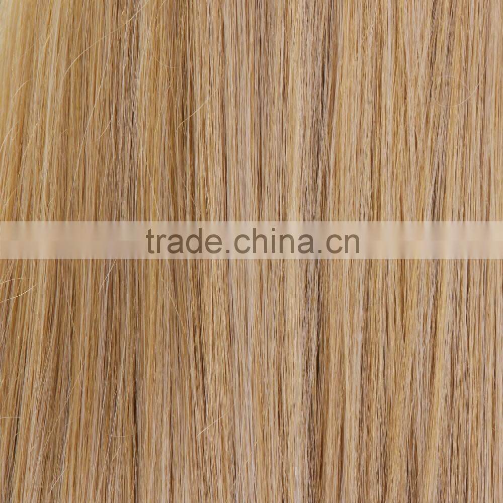 golden long straight hair neat bang wigs