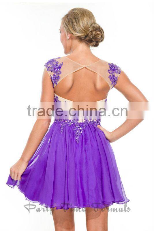 New Beautiful Lavender Open Back Lace Chiffon Homecoming Dresses