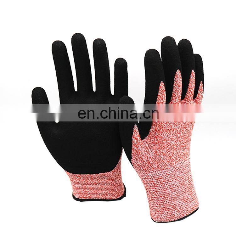 HY Most popular seamless HPPE level 5 cut resistant nitrile coated gloves