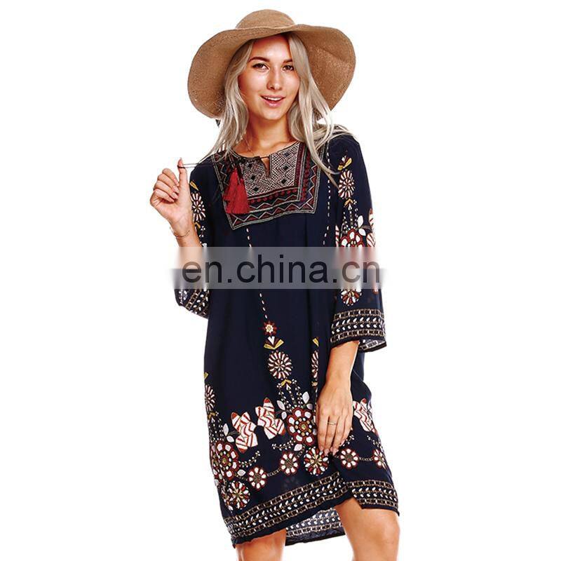 plus size clothes women bohemian style print floral clothing beach casual dress