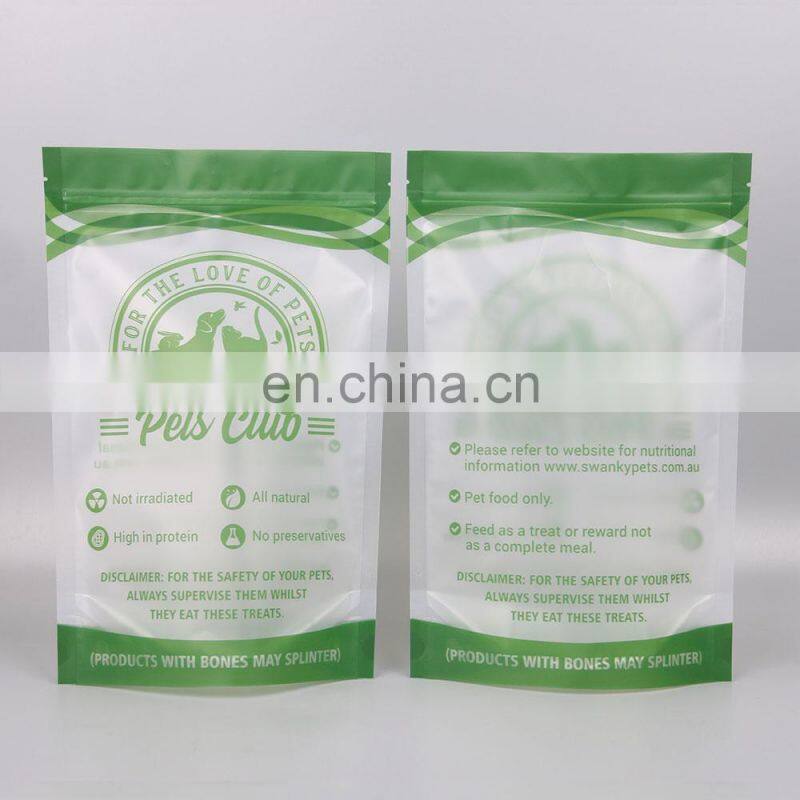 China gold supplier printed stand up dog food packaging mylar bags custom window with resealable zipper