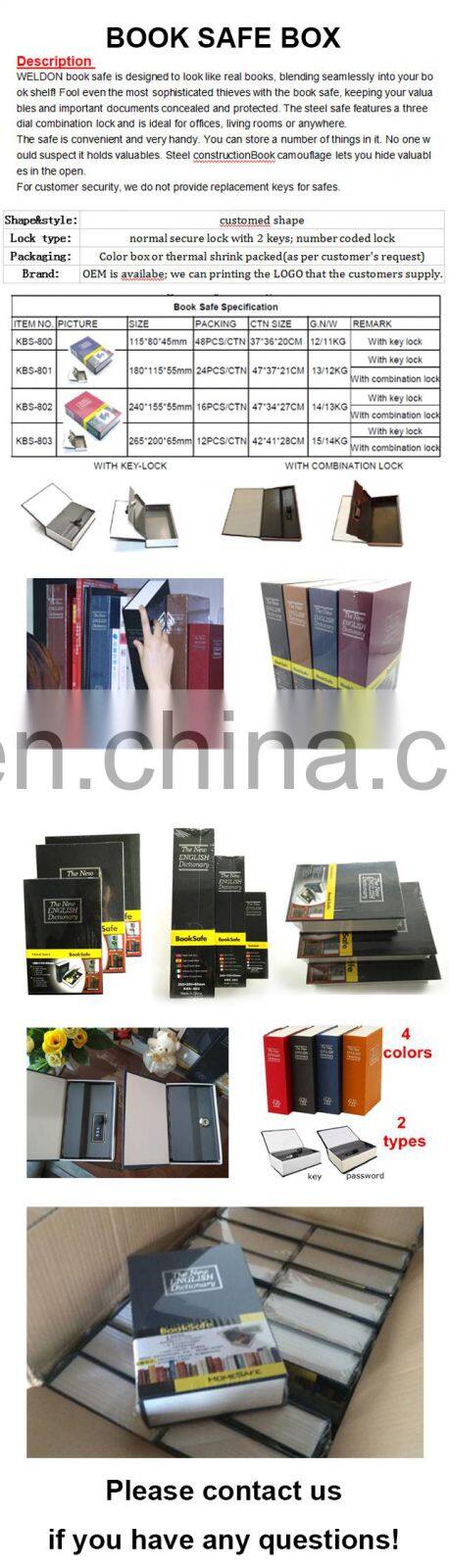 Secret hardback book printing office hidden storage safe stash box with lock