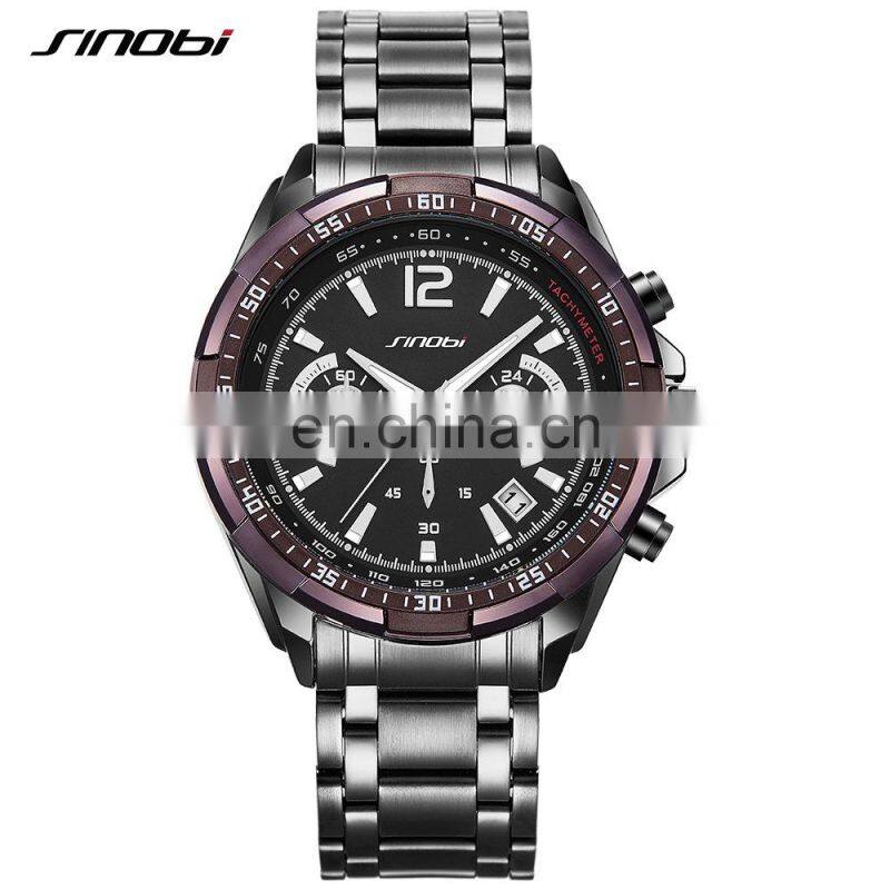 SINOBI Men Luxury Watch S9696G Multifunctional Stainless Steel Night Light Function Date Display Men's Watches Jam Tangan Pria