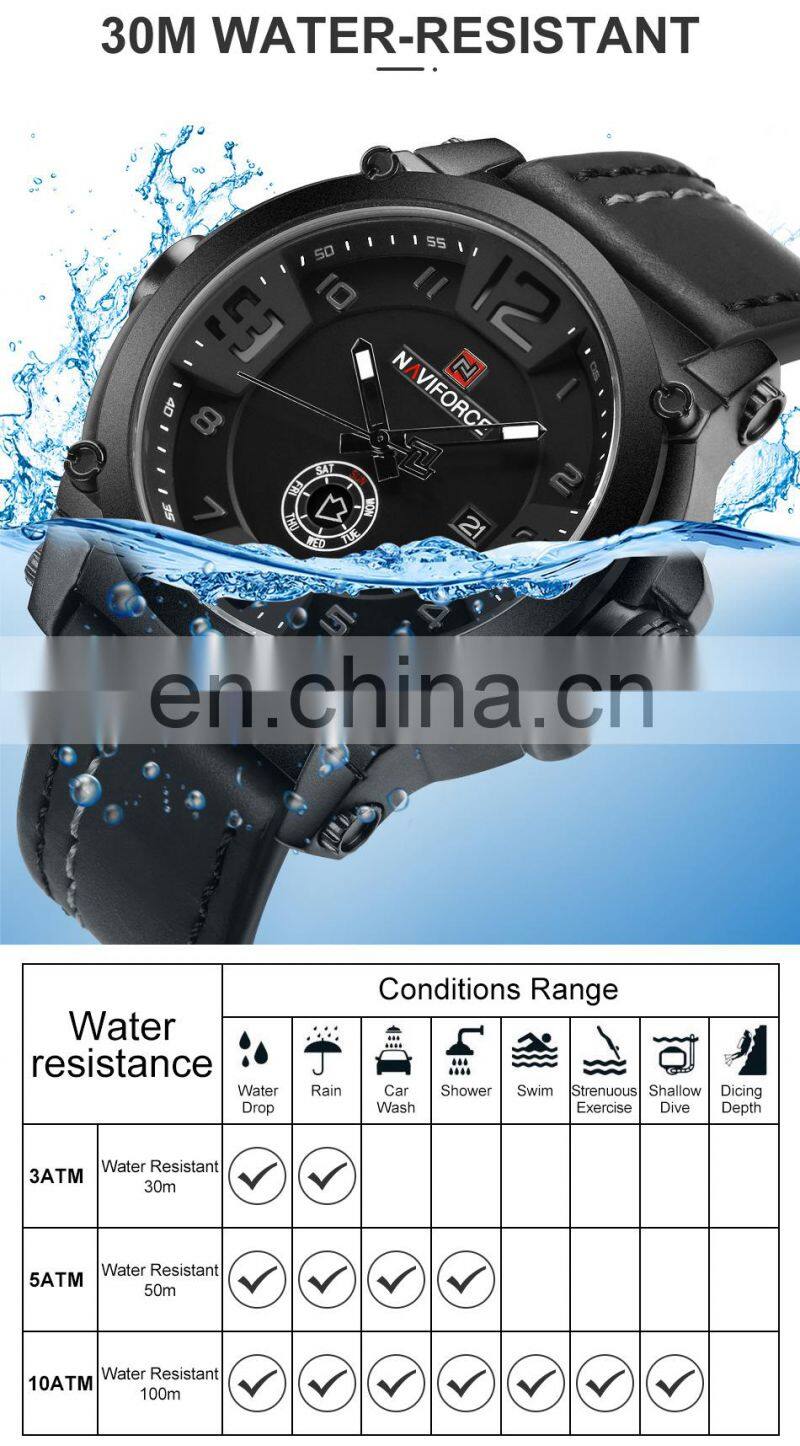 NAVIFORCE 9099 High Quality Japanese Quartz Movement Premium Watches Leather Auto Date Luminous Naviforce Watch Men Logo Watches