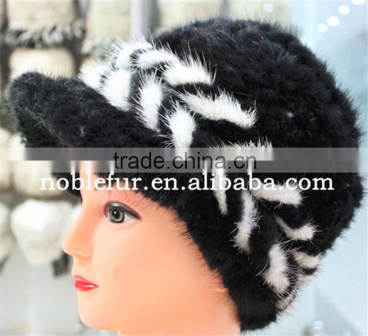 latest design sReal mink fur hat knitted winter headwear with lined