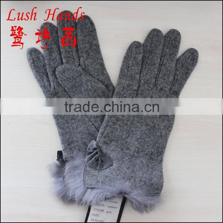 Fashion ladies and womens woolen gloves with Fake Fur cuff
