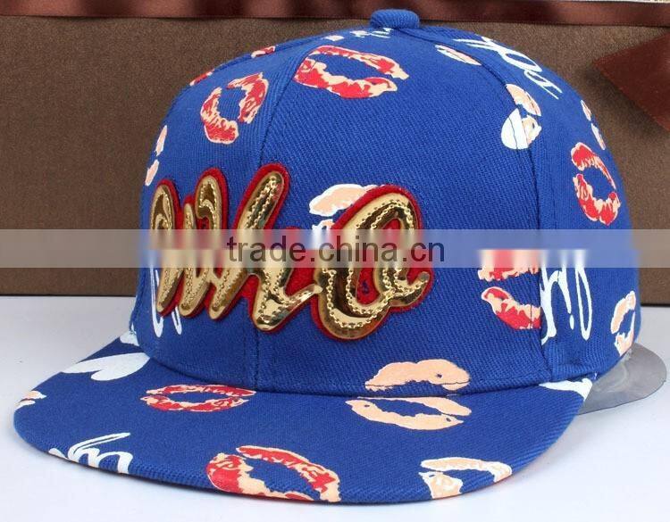 WHQ Embroidery Colorful Mouth Printing Flat Brim Boys Girls Kids Baseball Cap