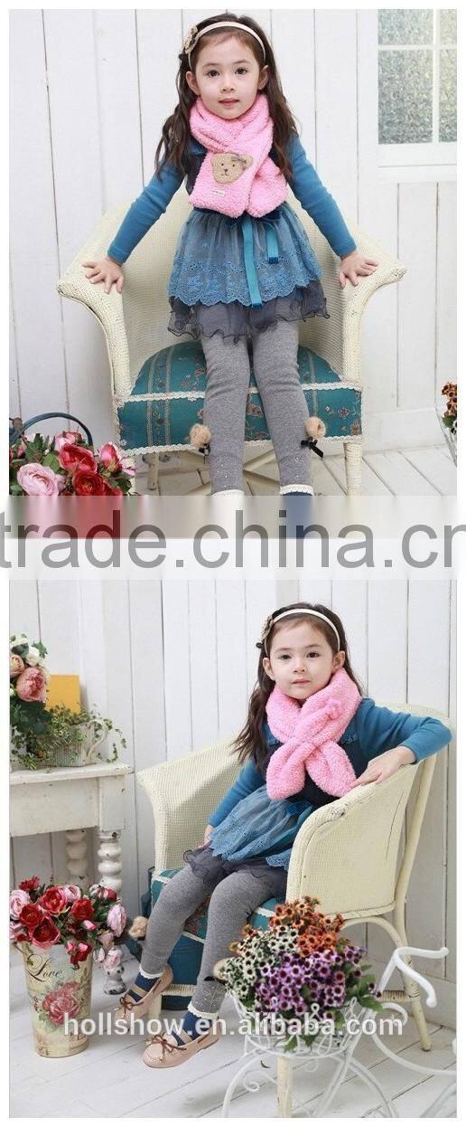 Wholesale Sweet Cute Bear Flower Pattern Plain Fleece Fashion Baby Kids Girls Winter Scarf