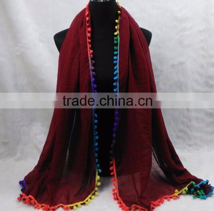 Custom Viscose Pompom Lady Muslim Dubai Scarf