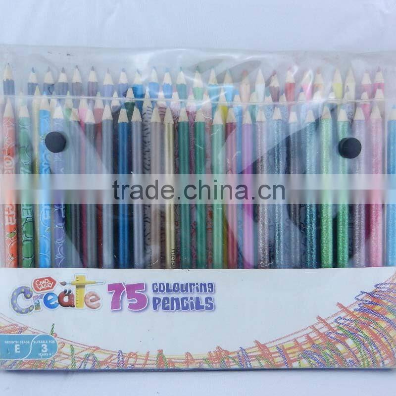 7"75PCS Wooden Associated Printing rainbow Color Pencil Set in iron box