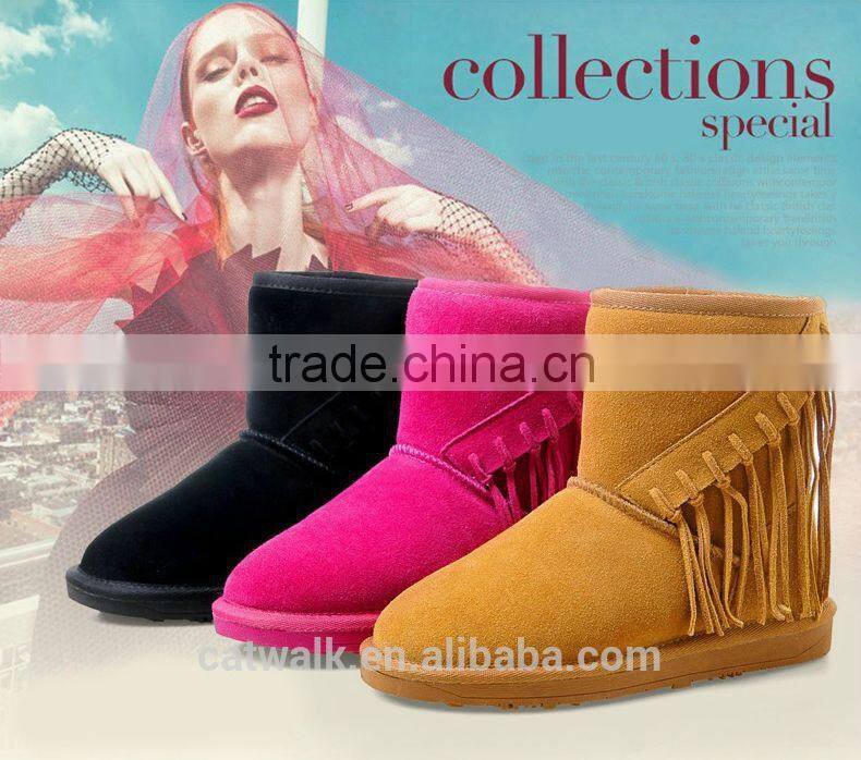 Fashion winter snow boots woman wedge boots tassel boots light brown color three color option