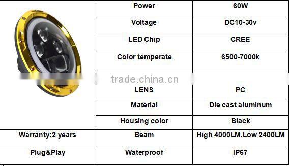 New arrival and Smart design round vehicles medical headlight led in 60W 7 inch