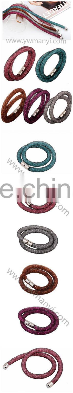 2016 newest jewelry multi layer colorful mesh rhinestone stardust magnetic bracelet double wrap A0002
