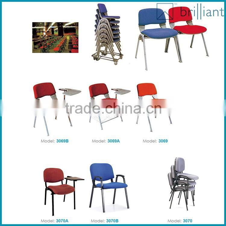 3070B cheap used fabric armrest training chairs without writing tablet