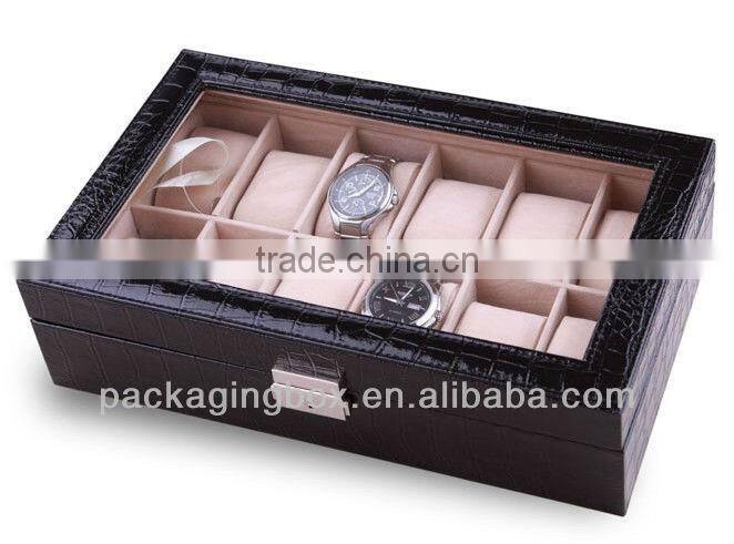 Wooden watch box set with leather cover
