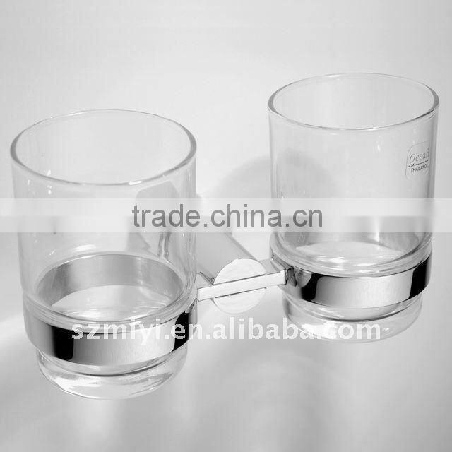 double glass toothbrush cup holder