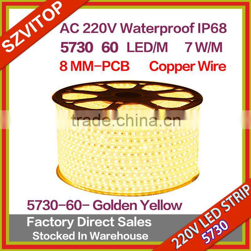 VT 220V AC LED Strip Light 100M golden yellow SMD 5630 60LED/M Waterproof IP68LED Stripe 100M/Roll High Quality customization