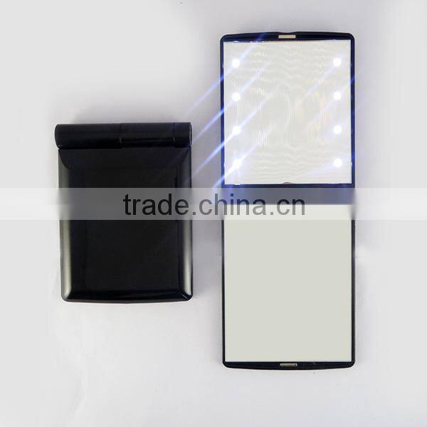 Plastic makeup mirror with led lights / lighting pocket led makeup mirror / square compact led mirror light