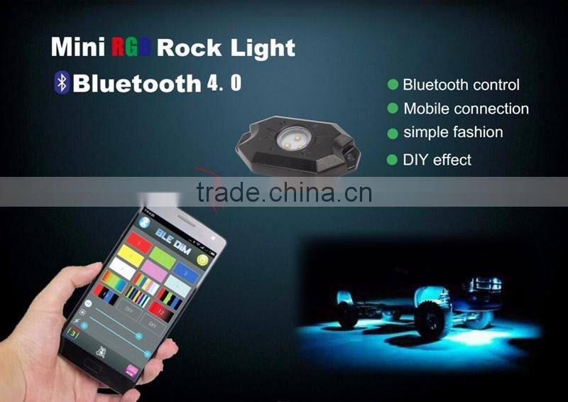 8PCS RGB C-ree LED Rock Light tail Fender Under Under Car Decorative Offroad RGB Light with Bluetooth Controller