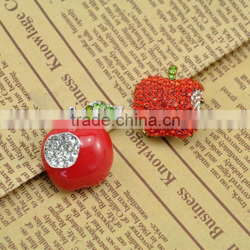 Wholesale zinc alloy fully-jewelled crystal rhinestones apple shape brooch