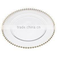 White wedding charger plate with gold crystal