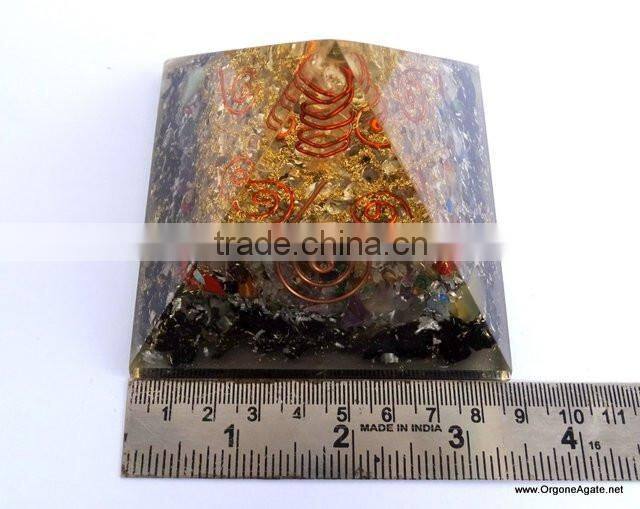 Orgone Mix Chakra Stone Crystal Black Tourmaline Pyramid With 4 SBB Coil Charged Crystal Point | Black Tourmaline Pyramid