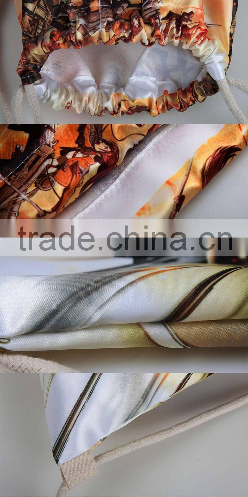 2016 fashion customize heat transfer printed cinch travel bag