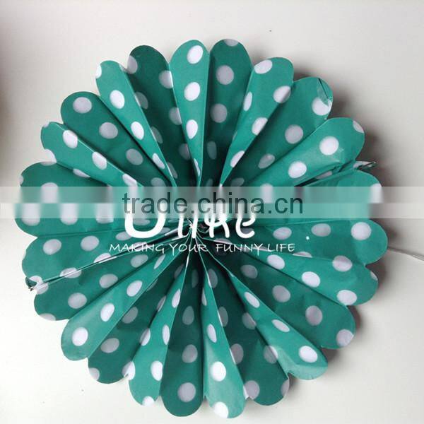 new design polka dot paper fan double used paper pinwheels fan and pom poms flowers wedding table decoration