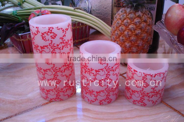 Handmade beautiful printing pillar LED candles for wedding souvenirs