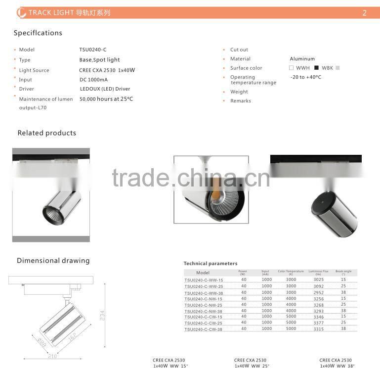global led track rail lights 40watts