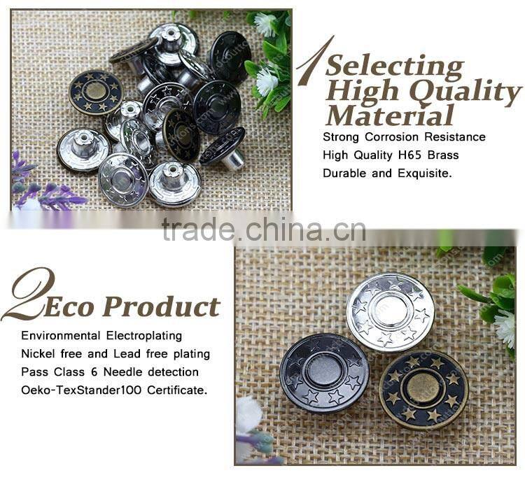 Eight Star Plastic Insert Copper Button Shank Button for Jean Button