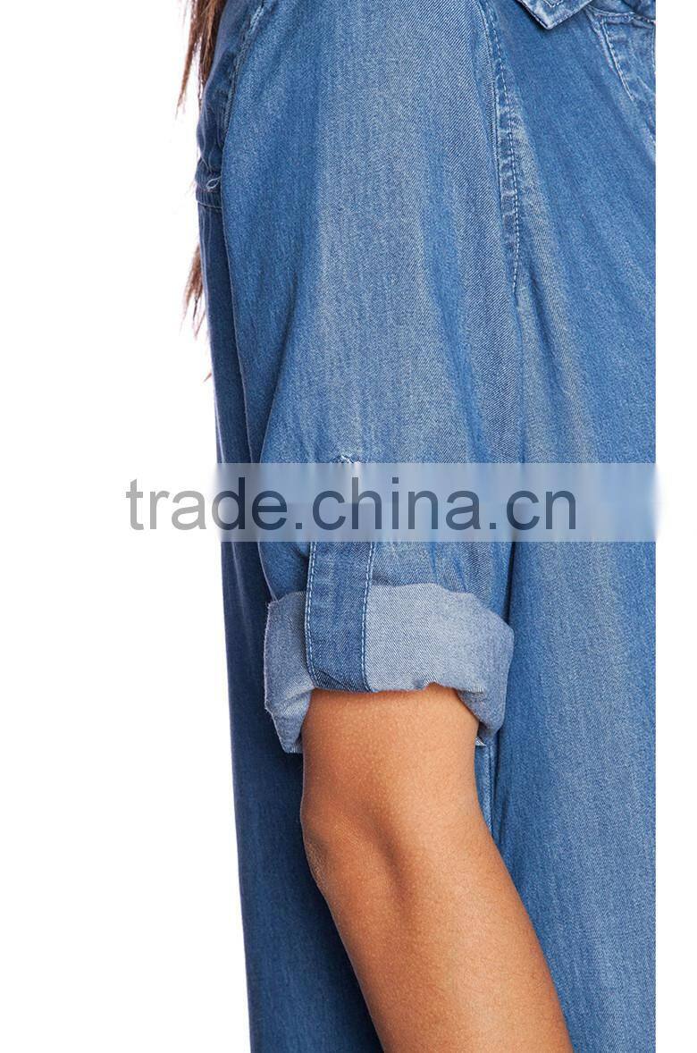 Half sleeve denim summer shirt dress for girls SYA15114