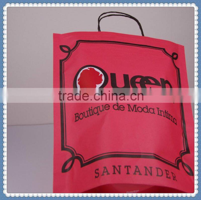 Cheap price low cost kraft paper bag flexo red printed with twisted patch handle
