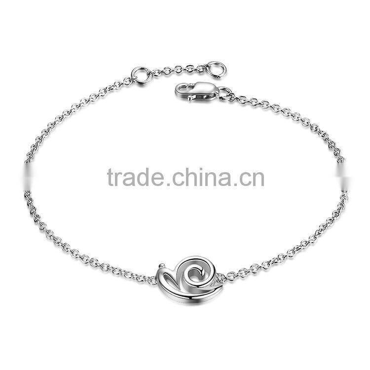Signd 925 Sterling Silver Snail Charm Chain Link Bracelet