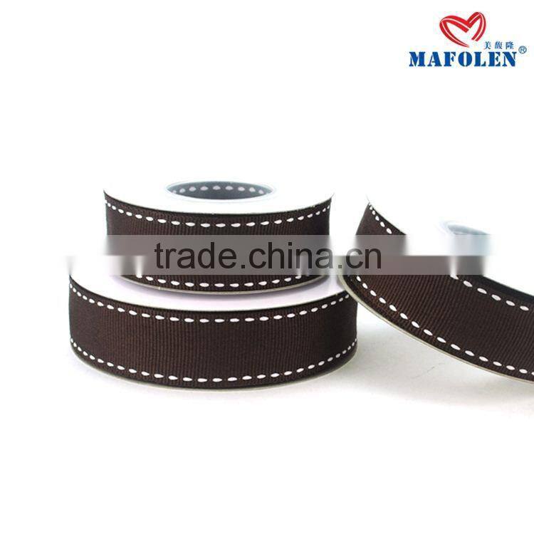 Solid color wholesale 7/8 black ribbon with white stitched grosgrain ribbon