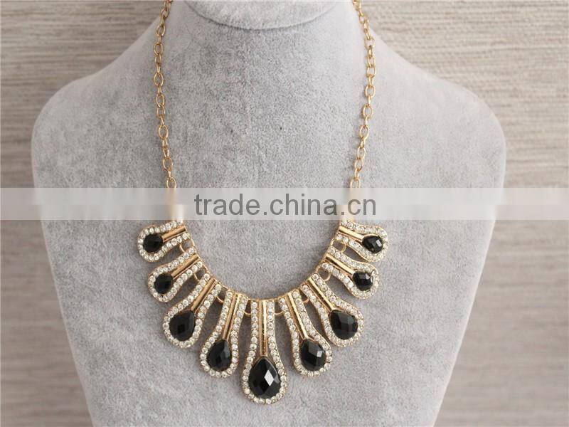 Women charming black water drop pendant necklace gold plated crystal necklace