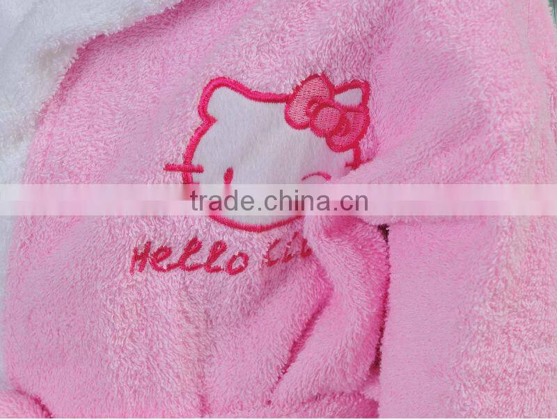 Cheap 100 cotton terry pink toddler girls bathrobes with white border