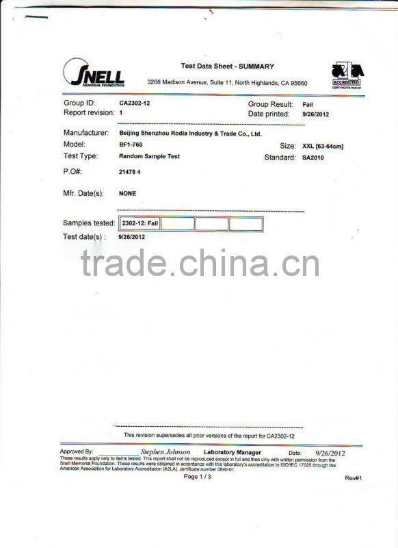 full face helmet for F1 racing with SNELL SA2010 standard