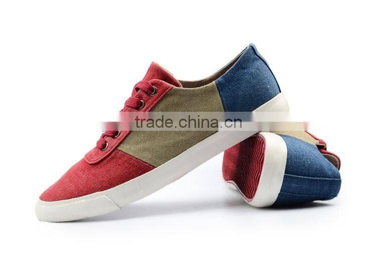 3 tones patchwork upper vulcanized trainer lace up men sneakers cheap casual canvas shoes male