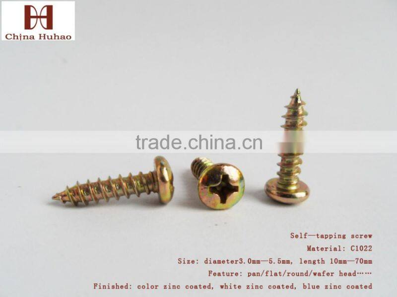 furniture hardware pan head yellow zinc wood screw