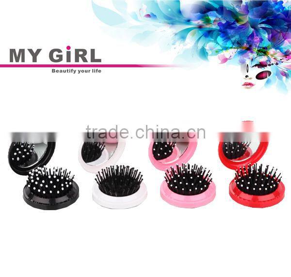 MY GIRL Round Folding Travel with Mirror Sets Mini Hair Brush