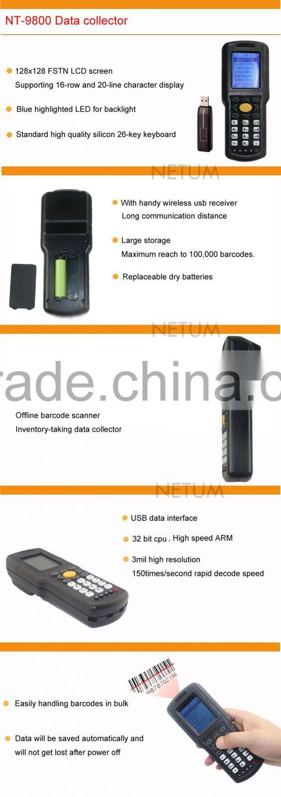 NT-9800 Wirless Handheld Code Bar Data Collector Terminal with USB interface in Warehousing and Express
