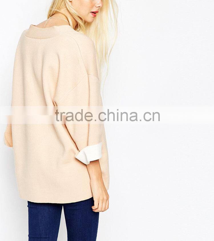 Plus size clothing tunic woman 3/4 wide sleeve v neck woolen lady blouse