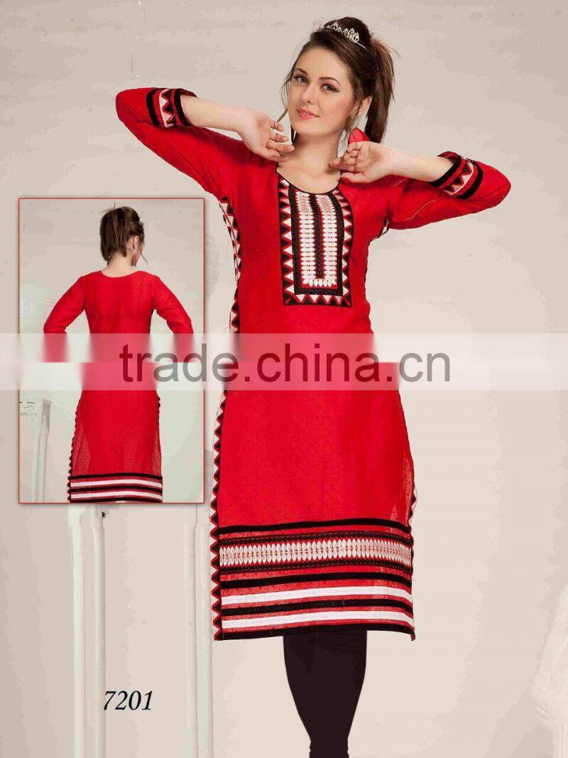 Embroidery flower design all over with hi neck border Vogue Designer Kurtis