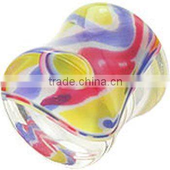 Rainbow marble glass ear plugs ear expander body jewelry