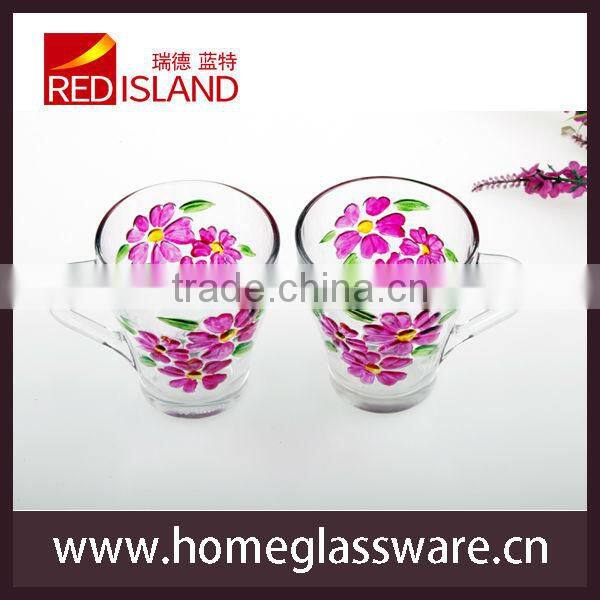 glass manufactory supply hand-painted emboss drinking glass mug, tea cup