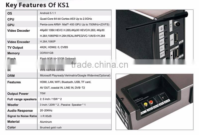 Hot selling Soundbar KS1 S905 Quad-core Android5.1.1 OTT 4K TV BOX Powerful Multifunctional Android DVB-T2 Smart TV BOX